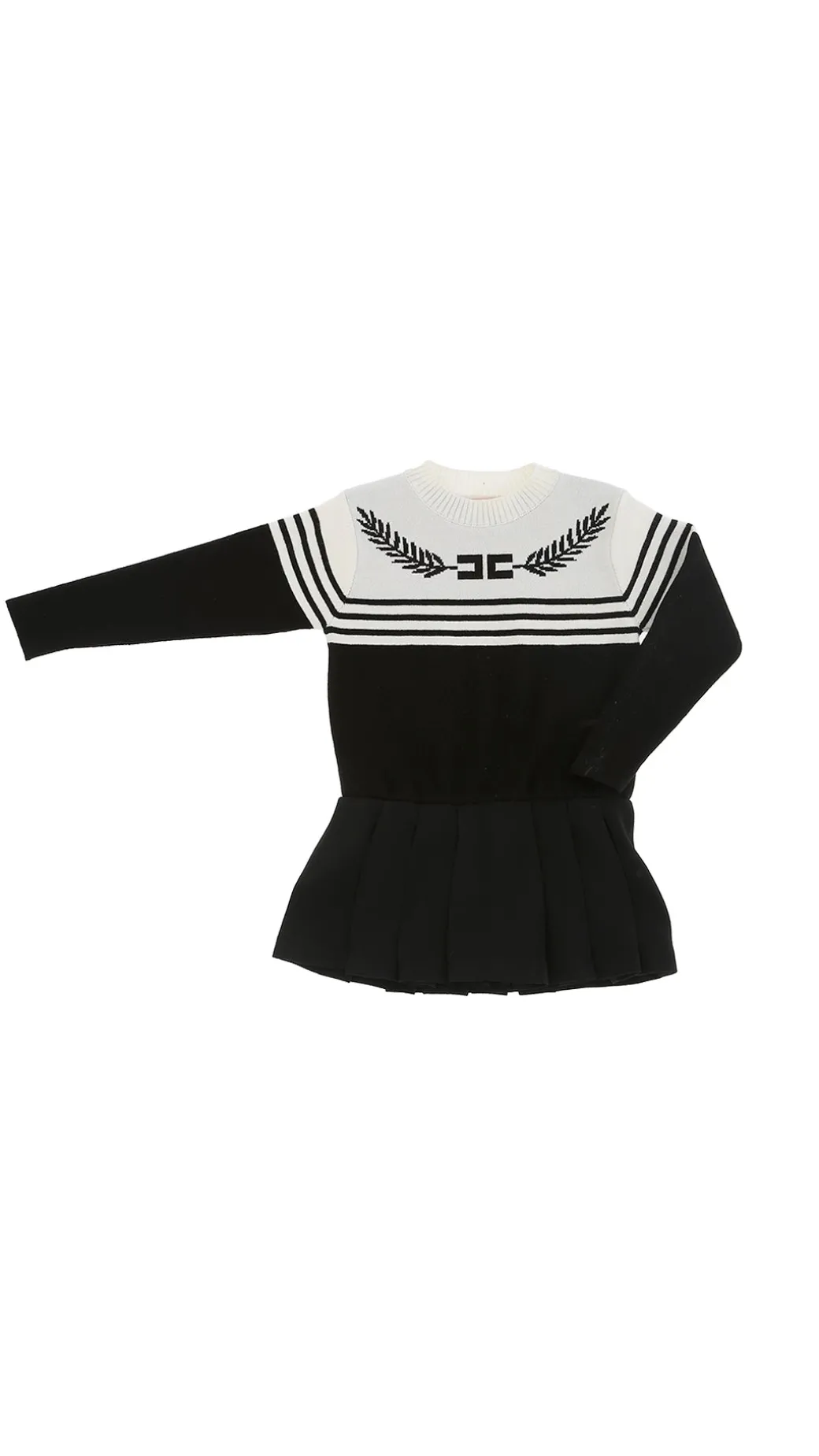 Elisabetta Franchi Bambina Abito In Maglia con Logo e Gonna a PiegheBURRO/NERO