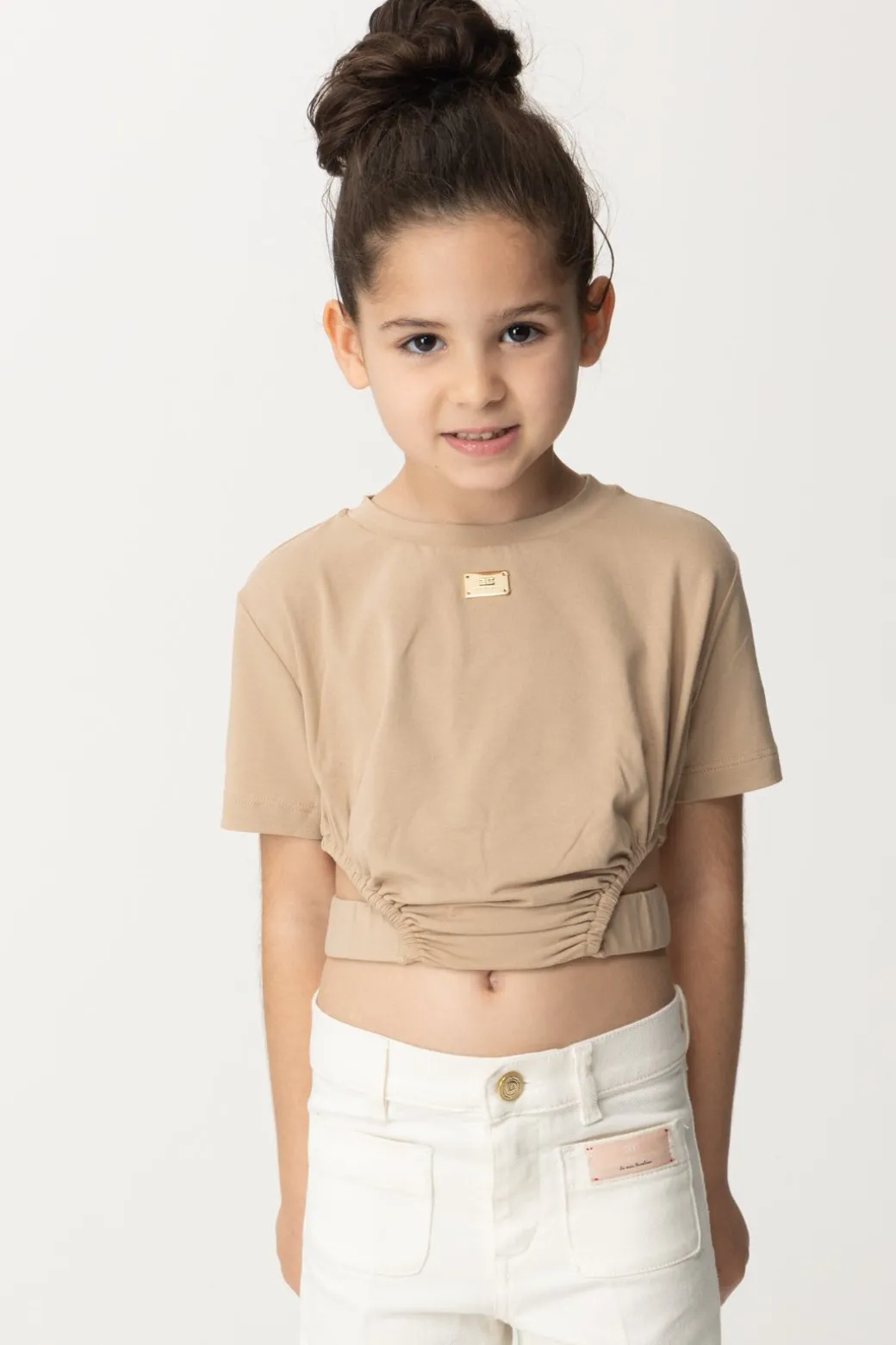 Elisabetta Franchi Bambina T-shirt con Aperture e Placchetta LogoSAND