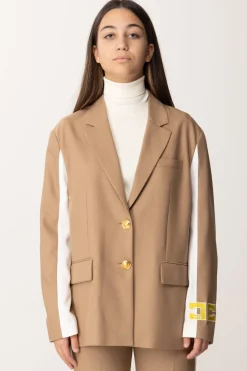 Elisabetta Franchi Bambina Giacca con Bande a Contrasto e Logo Sulla ManicaCAMEL/AVORIO/MIMOSA-AVORIO