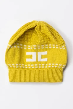 Elisabetta Franchi Bambina Berretto Tricot con Logo a ContrastoCEDAR/IVORY