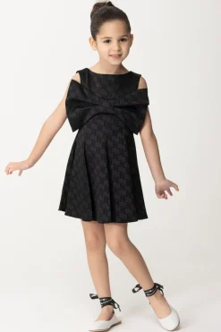 Elisabetta Franchi Bambina Abito In Raso con Maxi FioccoBLACK