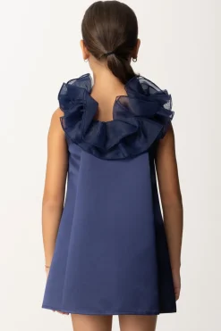 Elisabetta Franchi Bambina Abito In Duchesse con Colletto VolantBLU NAVY