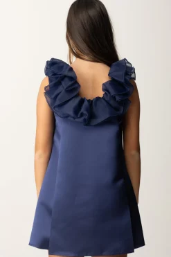 Elisabetta Franchi Bambina Abito In Duchesse con Colletto VolantBLU NAVY