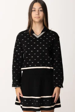 Elisabetta Franchi Bambina Maglia con Pattern Logo In StrassNERO/BURRO/CRYSTAL