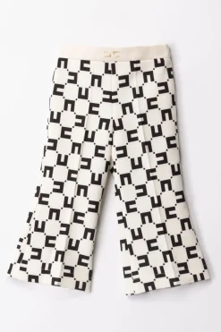 Elisabetta Franchi Bambina Pantaloni Stampa Logo con PiegaBUTTER/BLACK