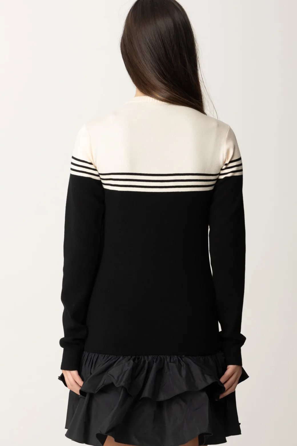 Elisabetta Franchi Bambina Abito Maglia con Gonna In TaffetàNERO/BURRO