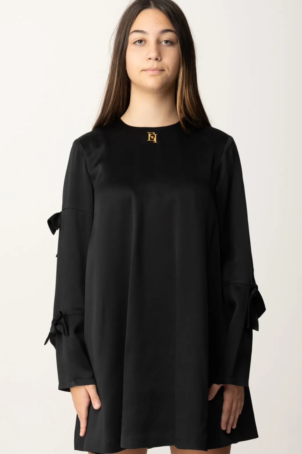 Elisabetta Franchi Bambina Abito In Crepe Satin con FiocchiNERO