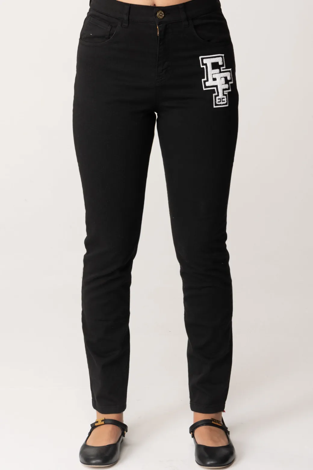 Elisabetta Franchi Bambina Denim Skinny con Patch LogoNERO