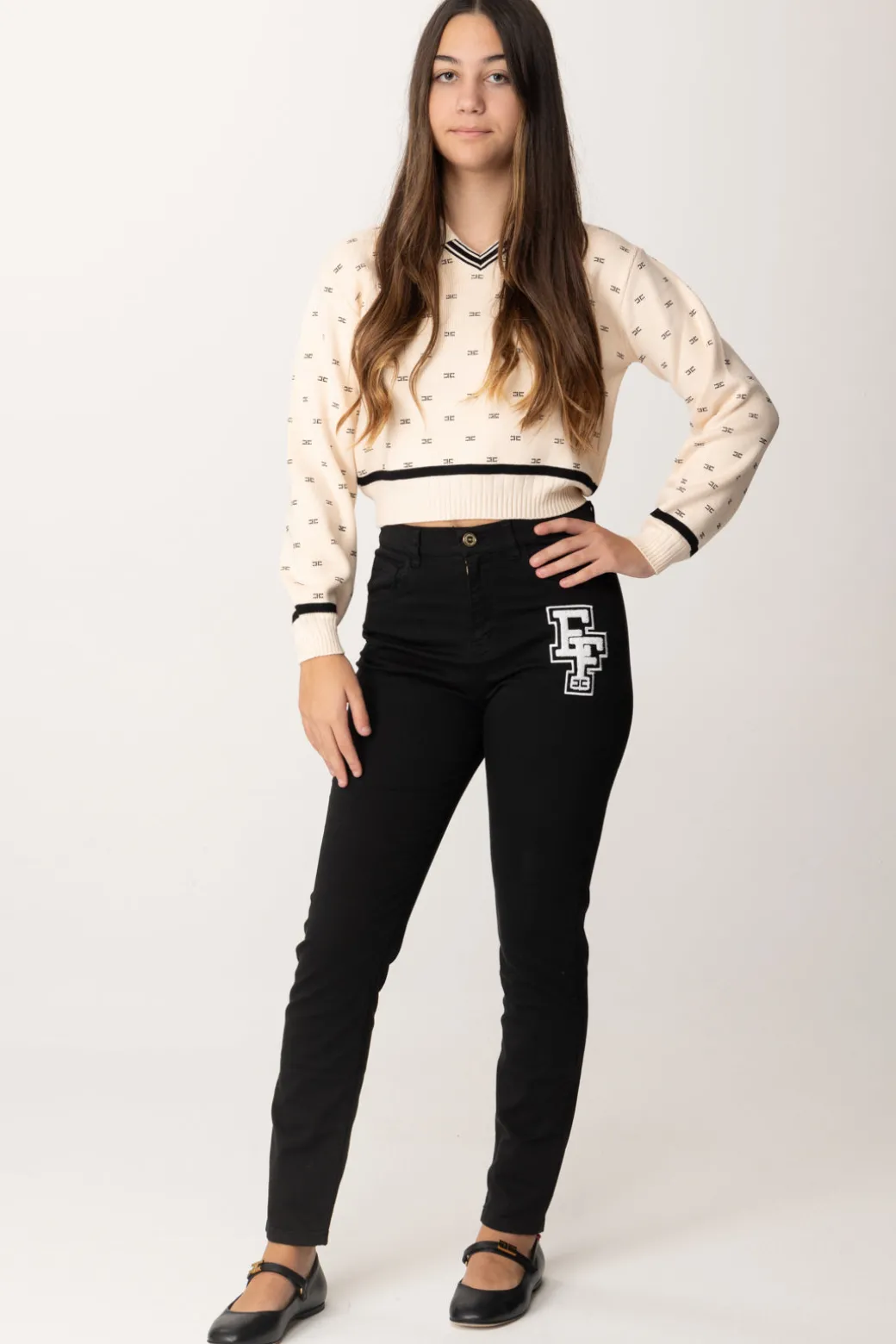Elisabetta Franchi Bambina Denim Skinny con Patch LogoNERO
