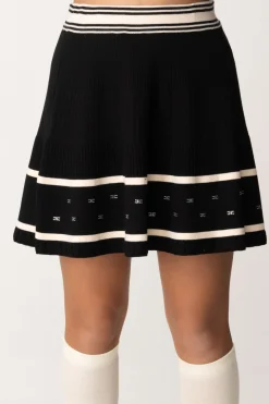 Elisabetta Franchi Bambina Minigonna In Maglia con Applicazione StrassNERO/BURRO/CRYSTAL