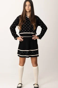 Elisabetta Franchi Bambina Minigonna In Maglia con Applicazione StrassNERO/BURRO/CRYSTAL