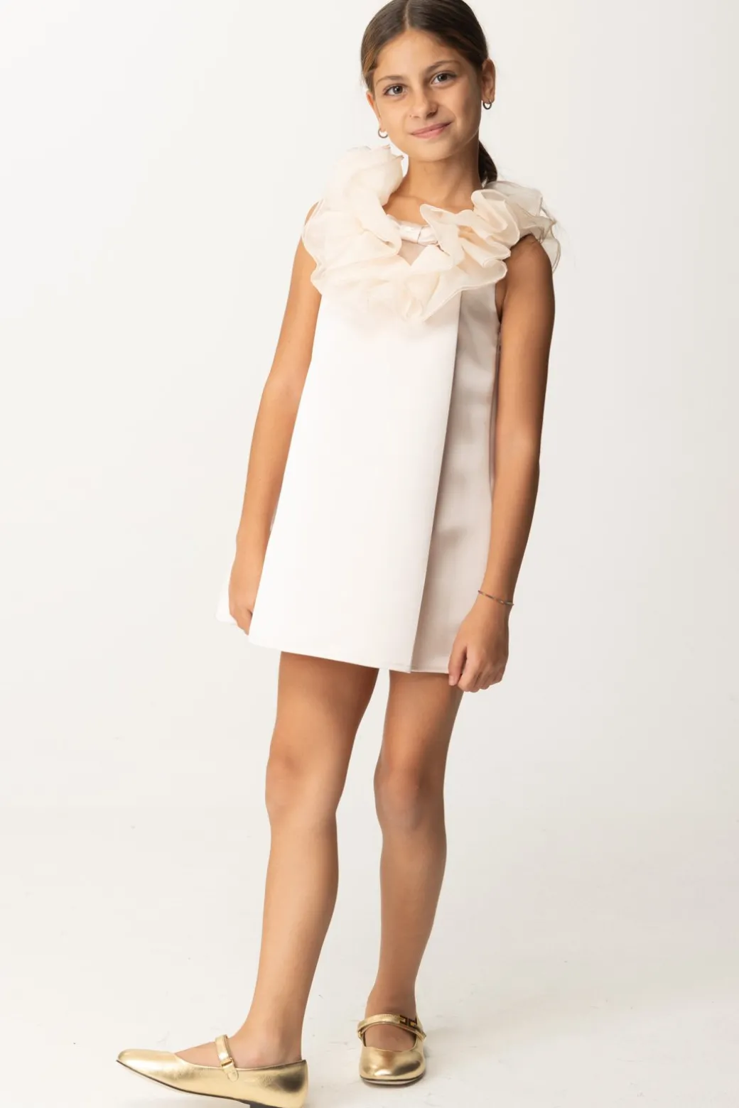 Elisabetta Franchi Bambina Abito In Duchesse con Colletto VolantLATTICE