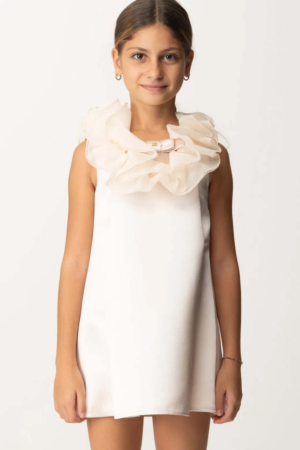 Elisabetta Franchi Bambina Abito In Duchesse con Colletto VolantLATTICE