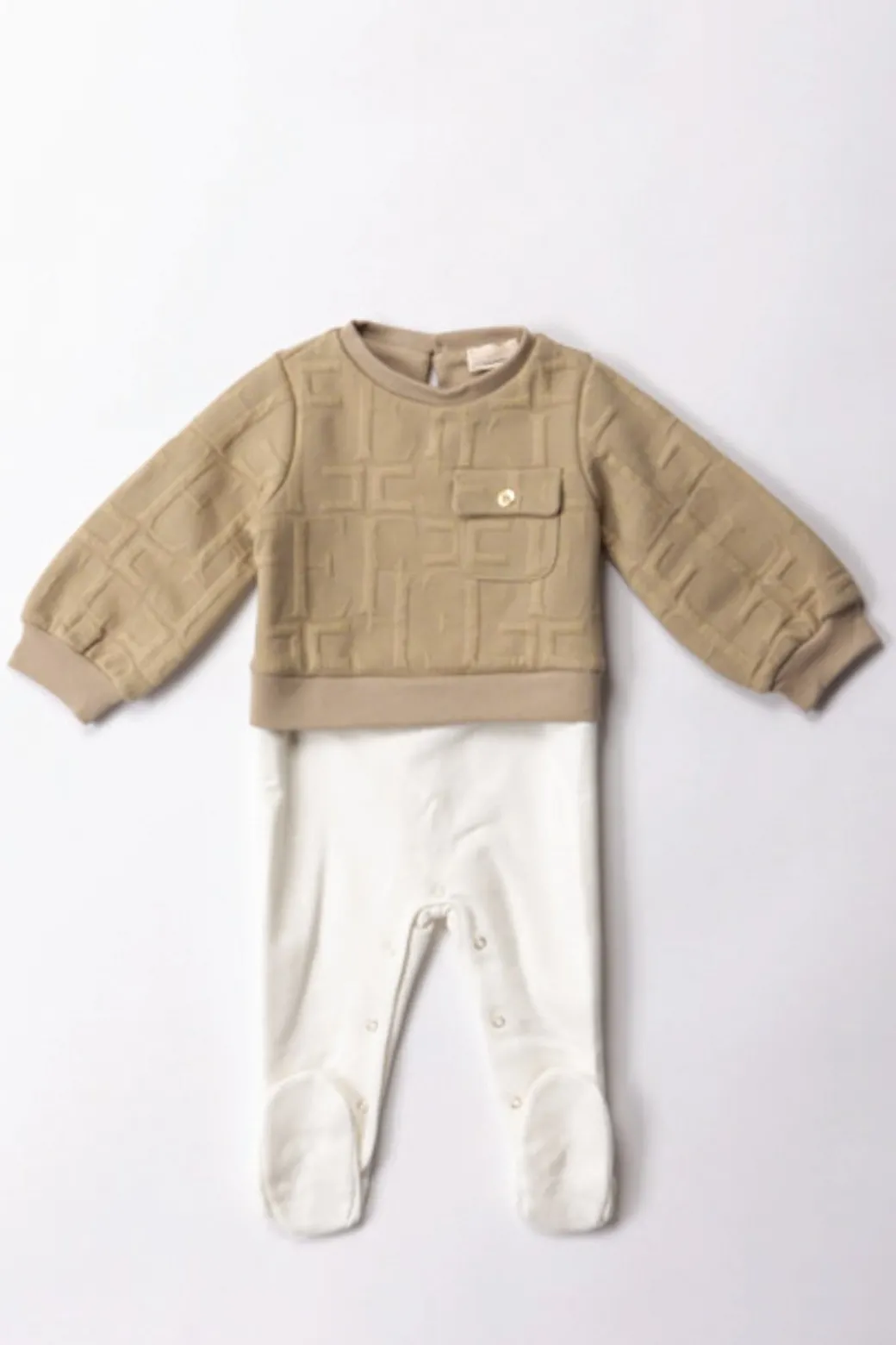 Elisabetta Franchi Bambina Tutina In Felpa con Logo EmbossedSAND/IVORY