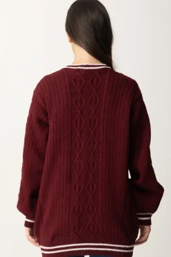 Elisabetta Franchi Bambina Cardigan In Lana Merinos con Ricamo LogoROUGE NOIR/BURRO