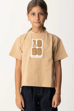Elisabetta Franchi Bambina T-shirt con Toppa "1998"CAMEL / AVORIO