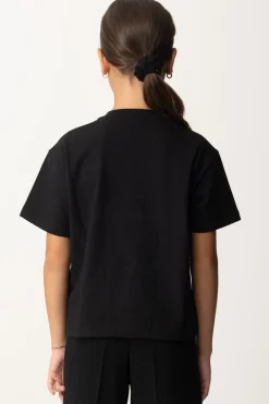 Elisabetta Franchi Bambina T-shirt Over con Ricamo Logo In Stile CollegeNERO/RICAMO BURRO-NERO