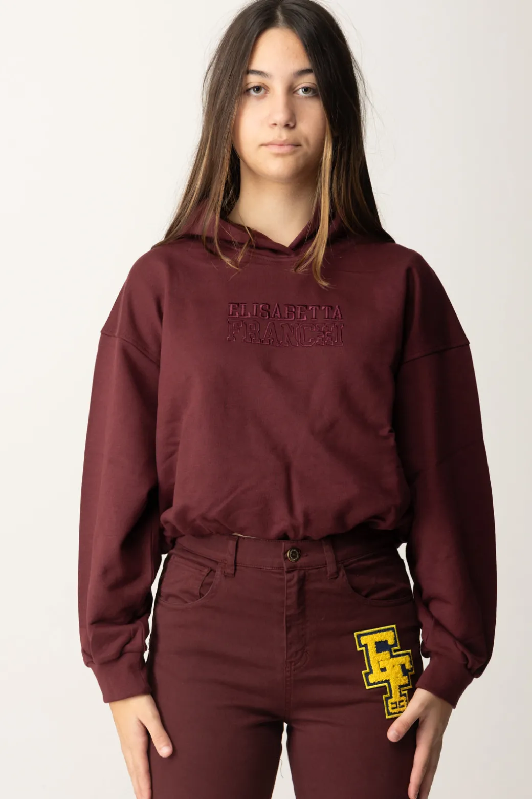 Elisabetta Franchi Bambina Felpa Crop con Ricamo LogoROUGE NOIR
