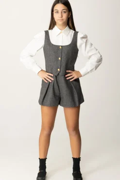 Elisabetta Franchi Bambina Tuta Corta In Lana con Inserto CamiciaAVORIO/NERO