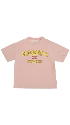 Elisabetta Franchi Bambina T-shirt Over con Ricamo Logo In Stile CollegePOWDER PINK/RICAMO MIMOSA-BLUSH
