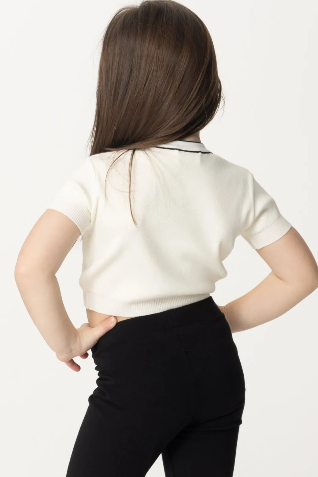 Elisabetta Franchi Bambina T-shirt Tricot con Girocollo LogatoBUTTER/BLACK