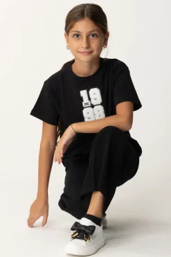 Elisabetta Franchi Bambina T-shirt con Toppa "1998"NERO RICAMO AVORIO