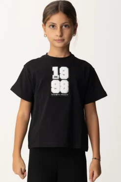 Elisabetta Franchi Bambina T-shirt con Toppa "1998"NERO RICAMO AVORIO