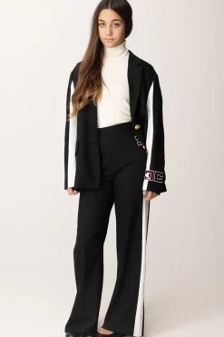 Elisabetta Franchi Bambina Pantalone con Bande Laterali e LogoNERO/AVORIO/ROUGE NOIR-AVORIO