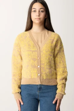 Elisabetta Franchi Bambina Cardigan Corto con Logo LetteringCAMEL/MIMOSA