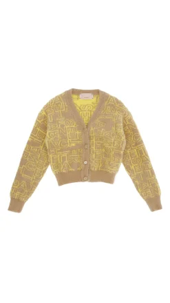 Elisabetta Franchi Bambina Cardigan Corto con Logo LetteringCAMEL/MIMOSA