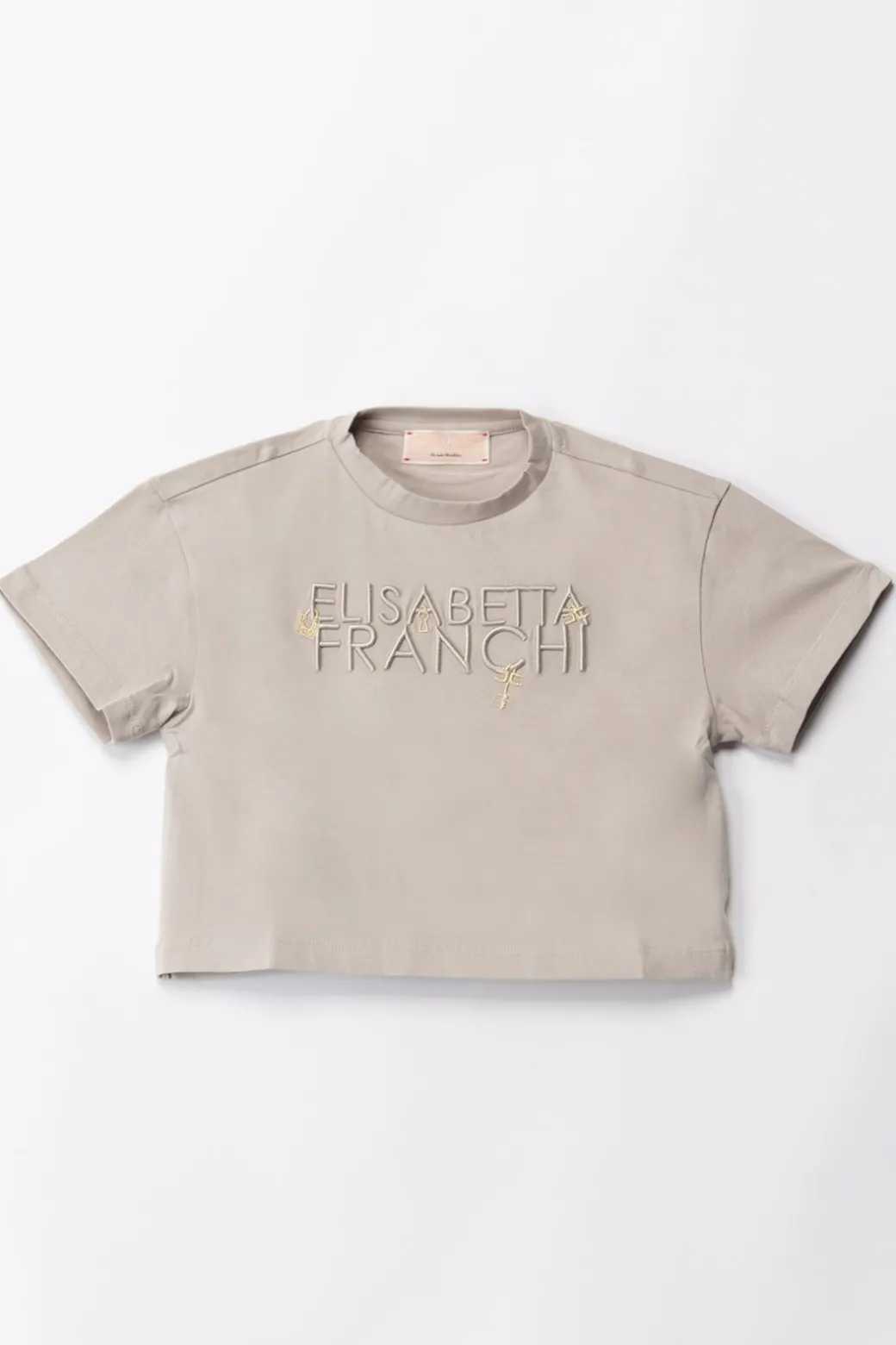 Elisabetta Franchi Bambina T-shirt con Ricamo Lettering e CharmPEARL