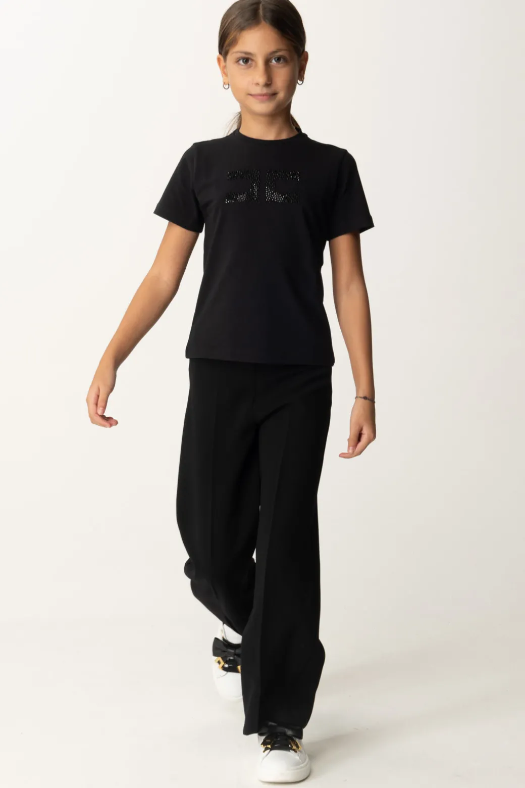 Elisabetta Franchi Bambina T-shirt con Logo In StrassNERO/NERO