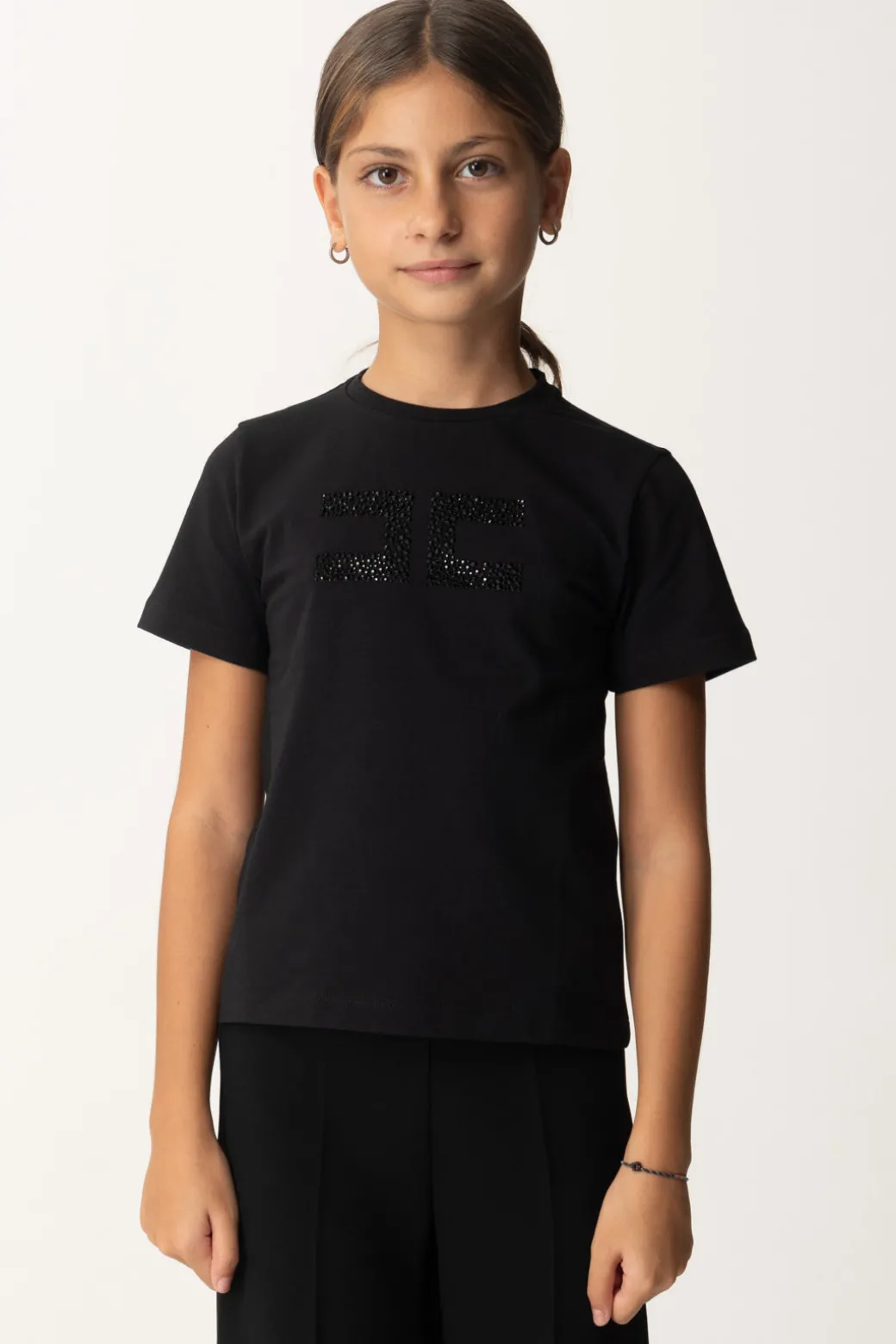 Elisabetta Franchi Bambina T-shirt con Logo In StrassNERO/NERO