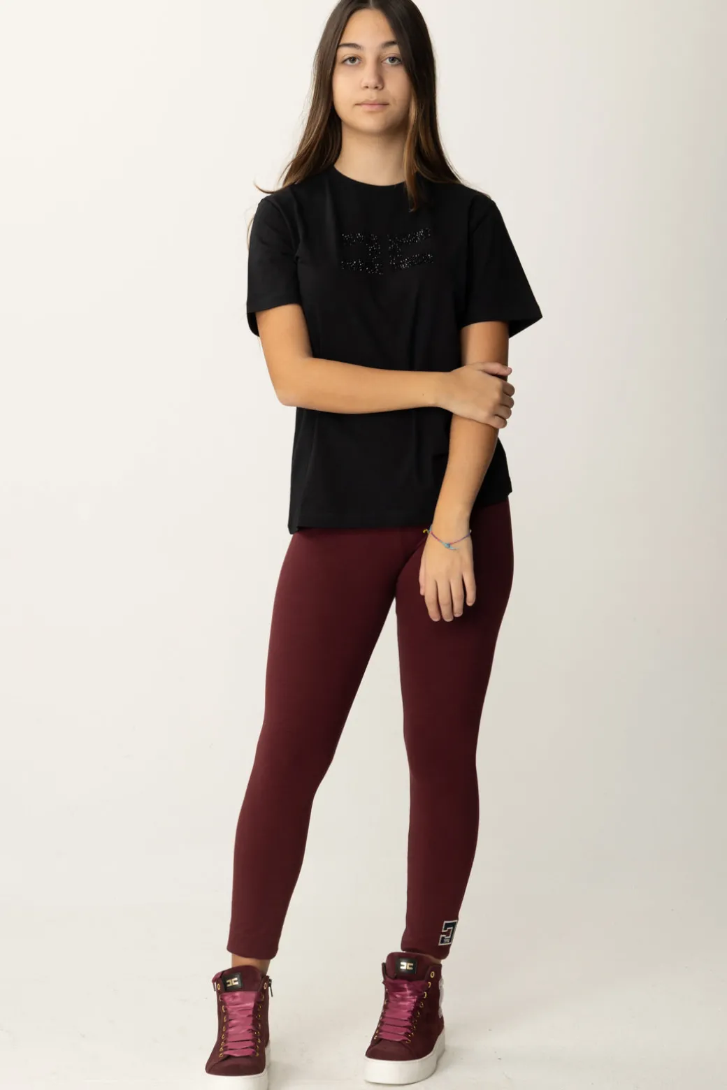 Elisabetta Franchi Bambina T-shirt con Logo In StrassNERO/NERO