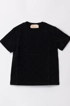 Elisabetta Franchi Bambina T-shirt con Pattern Logo In StrassBLACK