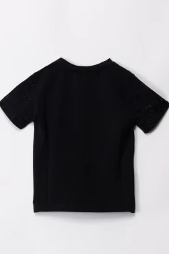 Elisabetta Franchi Bambina T-shirt con Pattern Logo In StrassBLACK