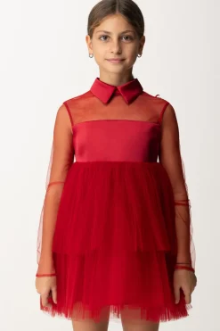 Elisabetta Franchi Bambina Abito In Tulle a Balza con CollettinoRED VELVET