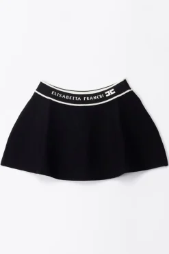 Elisabetta Franchi Bambina Gonna Tricot con Fascia LogataBLACK/BUTTER