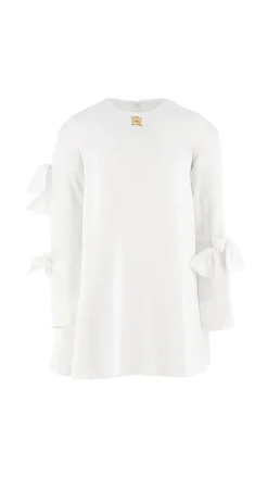 Elisabetta Franchi Bambina Abito In Crepe Satin con FiocchiPANNA CHIARO