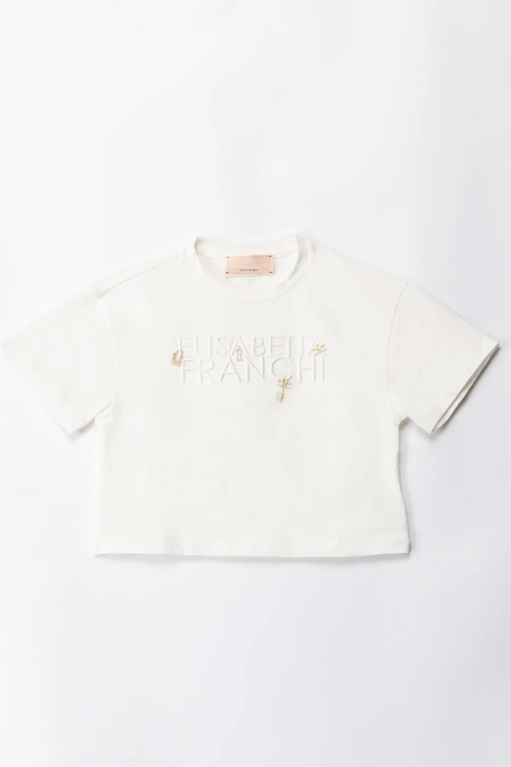 Elisabetta Franchi Bambina T-shirt con Ricamo Lettering e CharmLIGHT CREAM