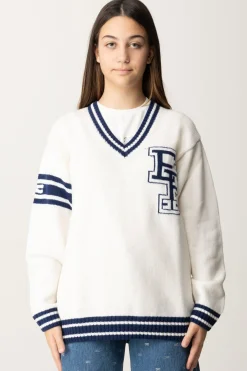 Elisabetta Franchi Bambina Maglione Scollo a V con Logo EfBURRO/NAVY