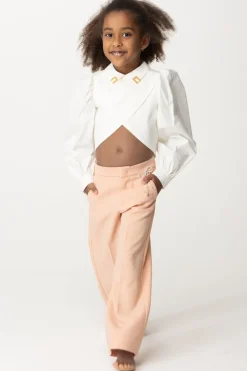 Elisabetta Franchi Bambina Camicia Cropped Ad Incrocio + Placche Panna ChiaroLIGHT CREAM