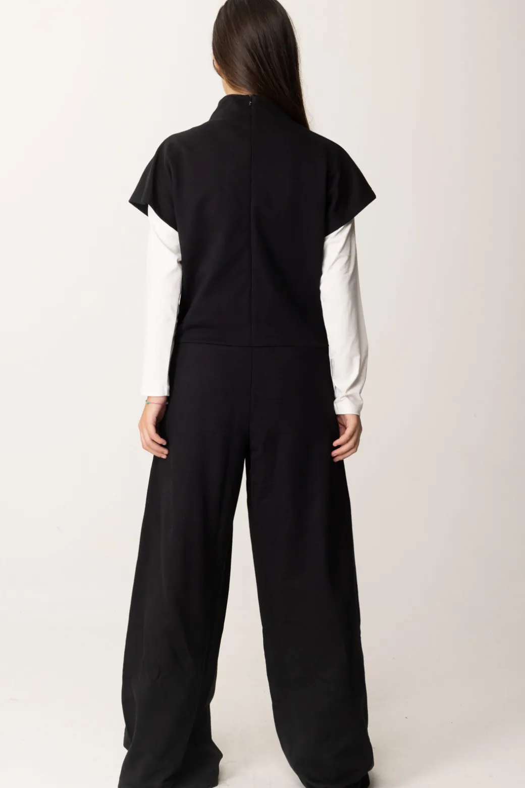 Elisabetta Franchi Bambina Tuta In Felpa Collo Alto con Patch EfNERO/RICAMO NERO-AVORIO