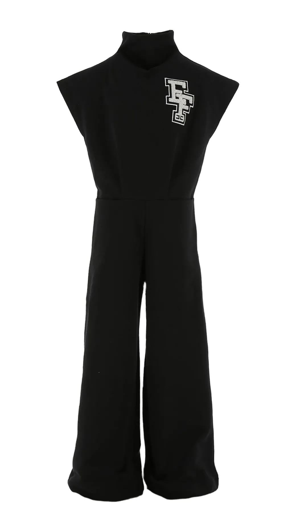 Elisabetta Franchi Bambina Tuta In Felpa Collo Alto con Patch EfNERO/RICAMO NERO-AVORIO