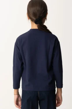 Elisabetta Franchi Bambina T-shirt Manica Lunga con Ricamo LogoNAVY/RED PASSION-AVORIO