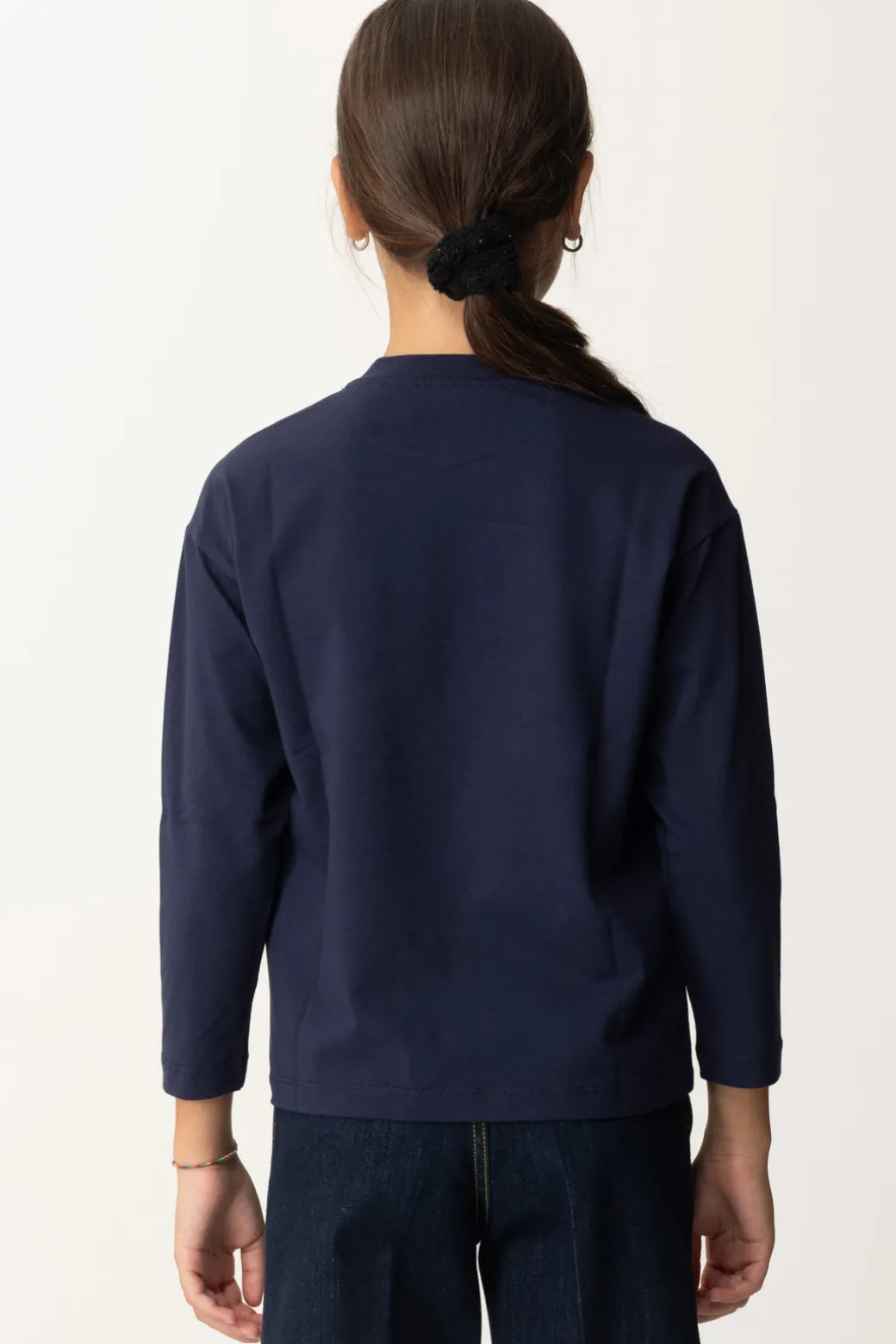 Elisabetta Franchi Bambina T-shirt Manica Lunga con Ricamo LogoNAVY/RED PASSION-AVORIO