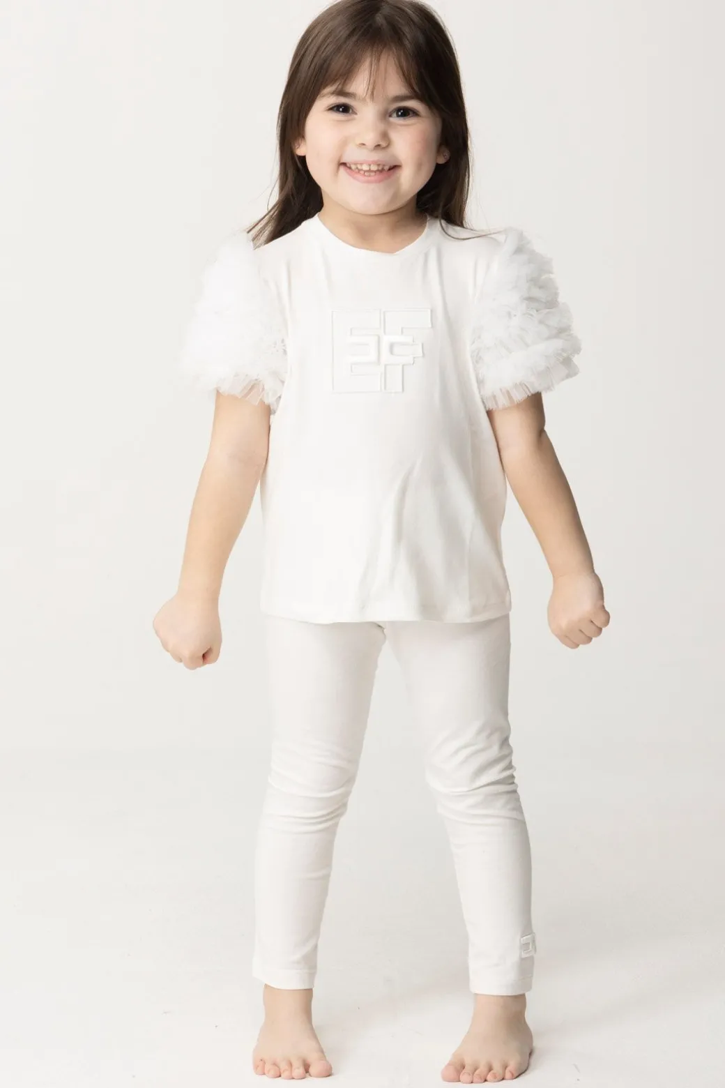 Elisabetta Franchi Bambina T-shirt con Ruches In TulleLIGHT CREAM