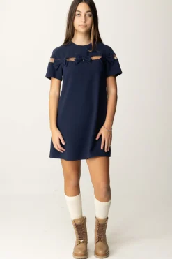Elisabetta Franchi Bambina Abito In Crepe con FiocchettiBLU NAVY