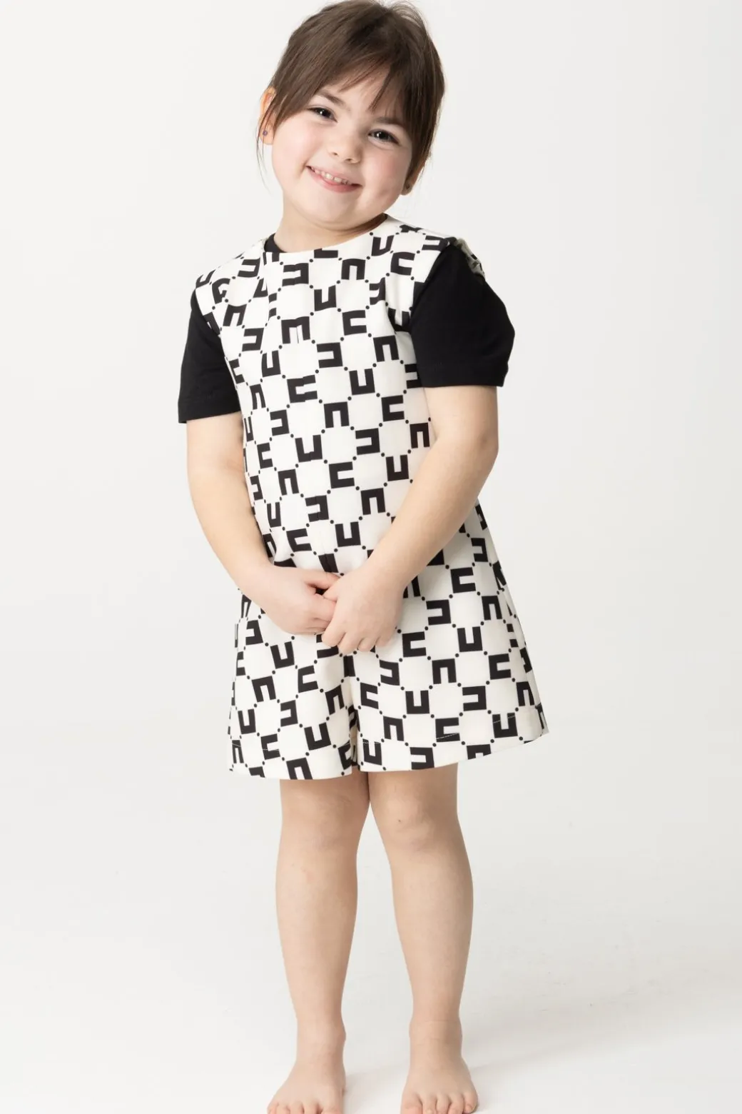 Elisabetta Franchi Bambina Tuta Corta Stampa Logo CubicaBUTTER/BLACK