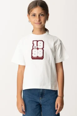Elisabetta Franchi Bambina T-shirt con Toppa "1998"AVORIO RICAMO ROUGE NOIR